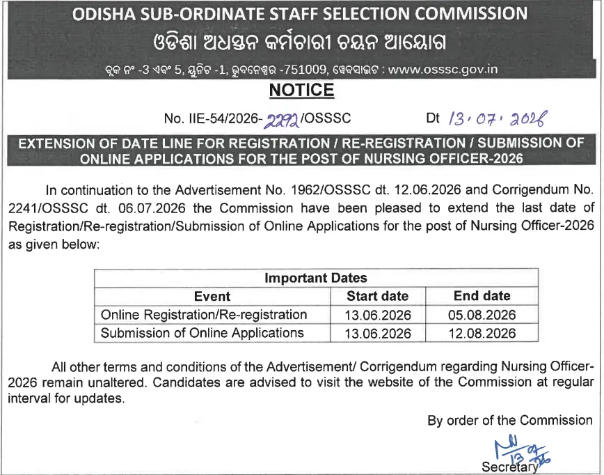 OSSSC Nursing Officer Recruitment 2026 for 5989 Posts, Last Date Extended till 5 Aug_3.1