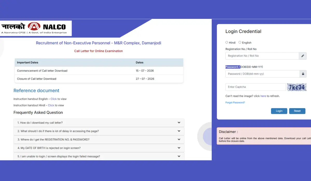 NALCO Admit Card 2026