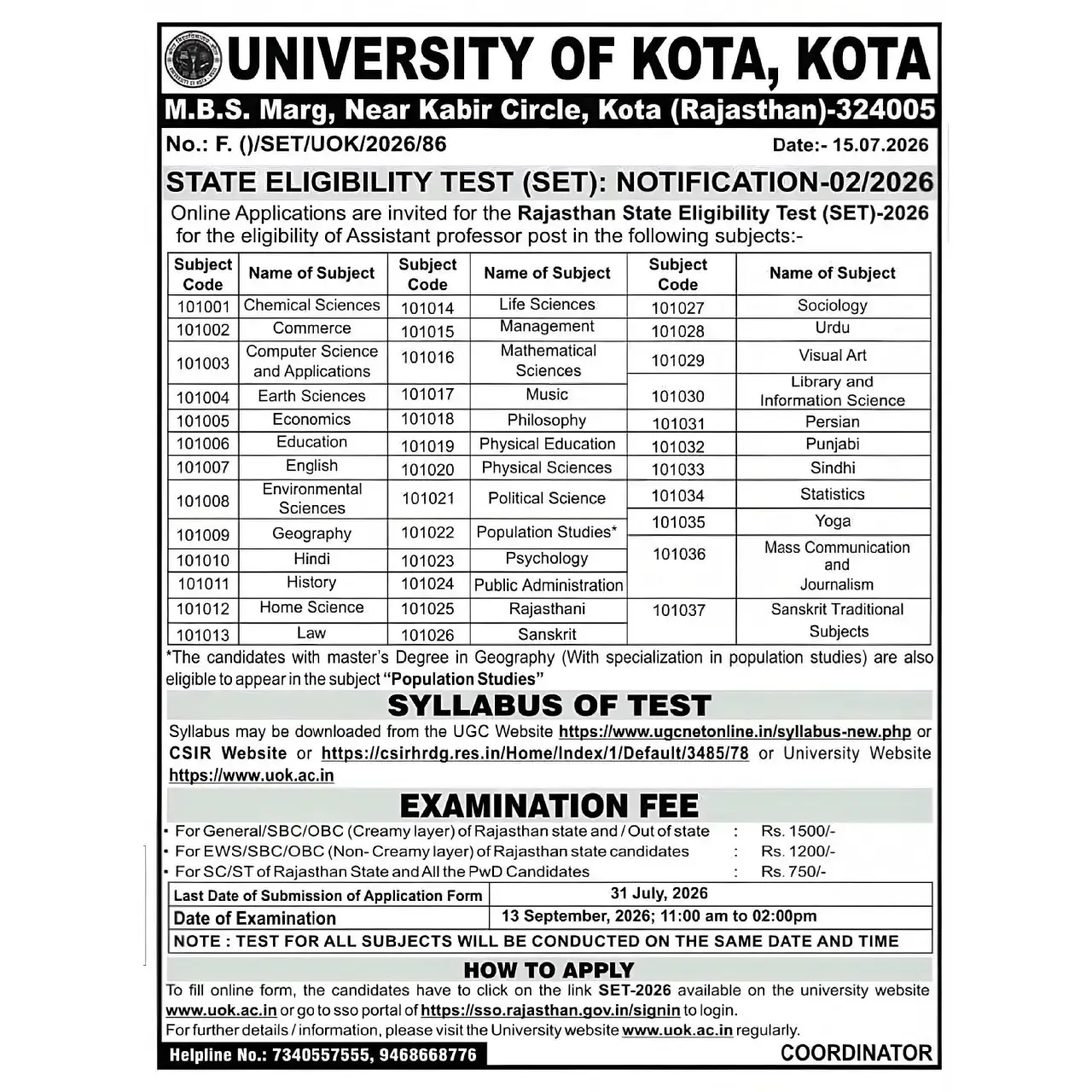 Rajasthan SET Online Form 2026 Last Date Extended, Apply Online at uok.ac.in_3.1