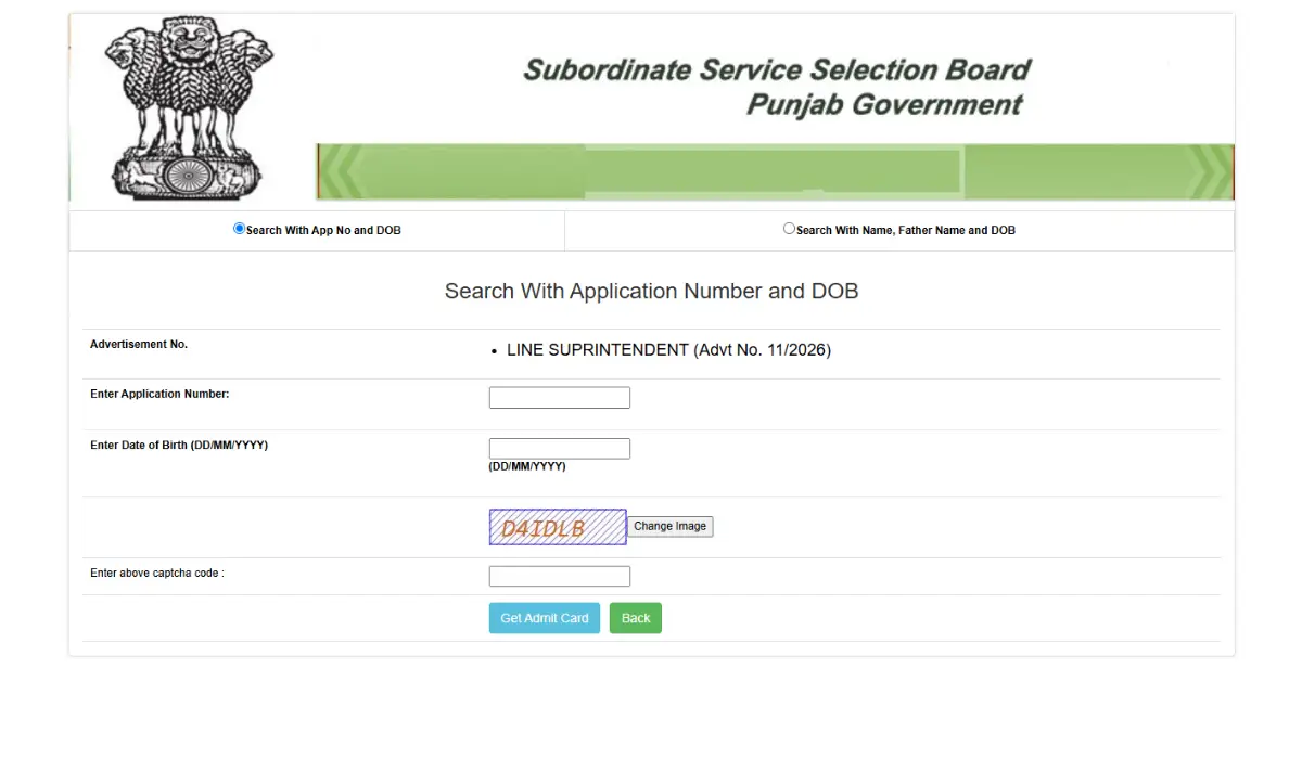 PSSSB Line Superintendent Admit Card