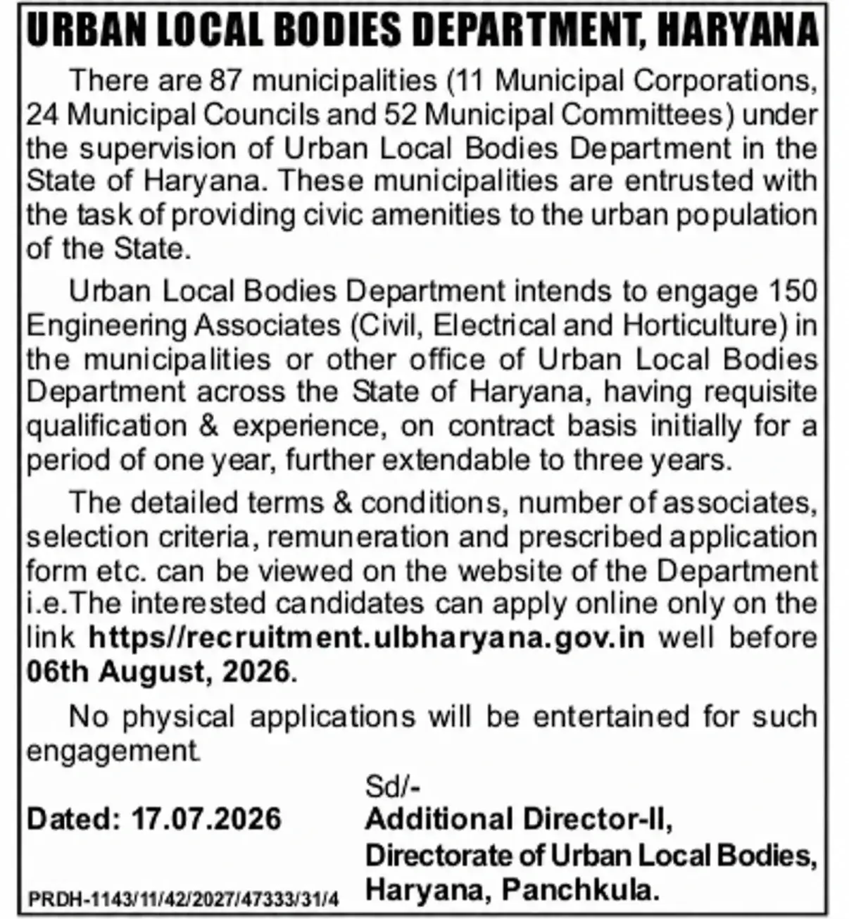 Haryana ULB Recruitment 2026 Notification (Short) Out for 150 Engineering Associate Posts_3.1