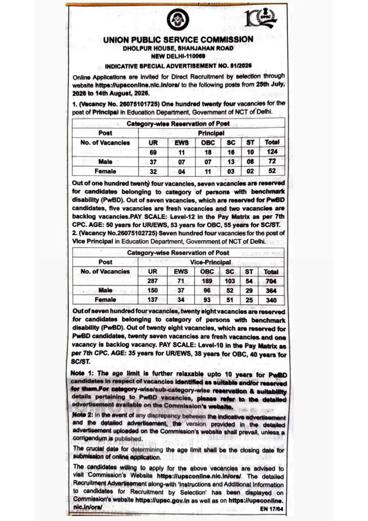 UPSC Principal and Vice Principal Recruitment 2026 Notification Out for 828 Vacancies_3.1