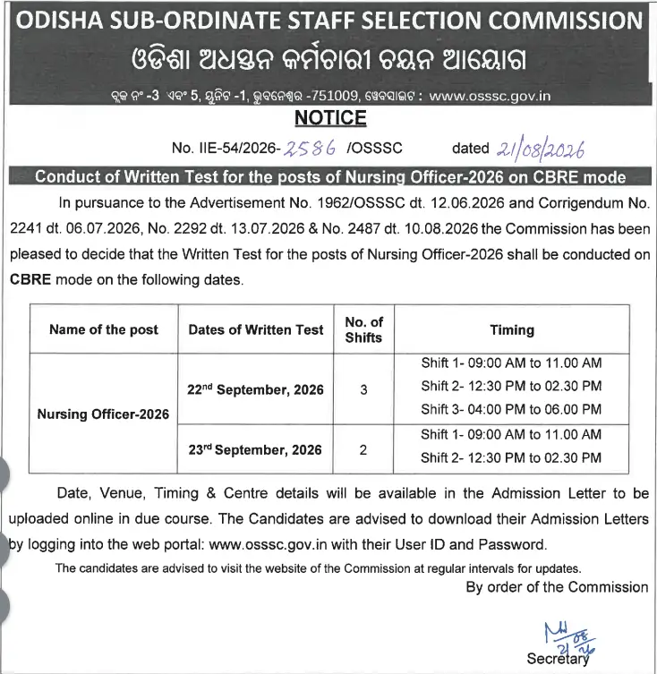 OSSSC Nursing Officer Exam Date 2026 Out, Check Official Exam Notice_3.1
