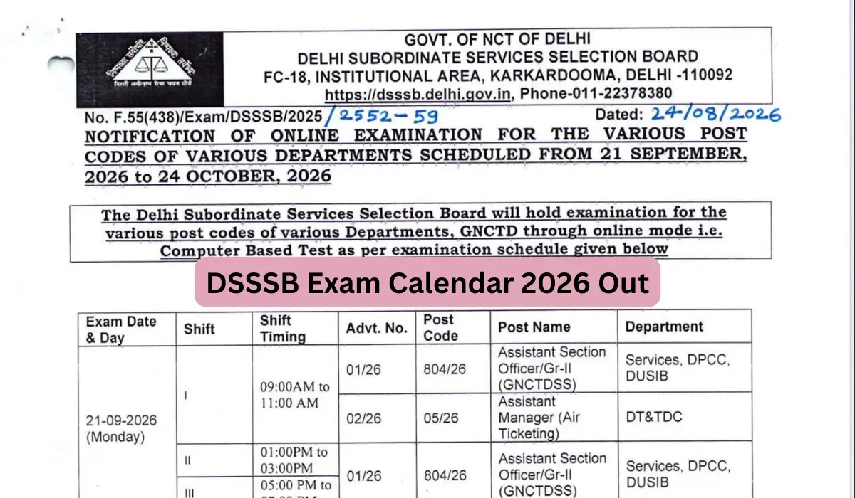 dsssb exam calendar 2026