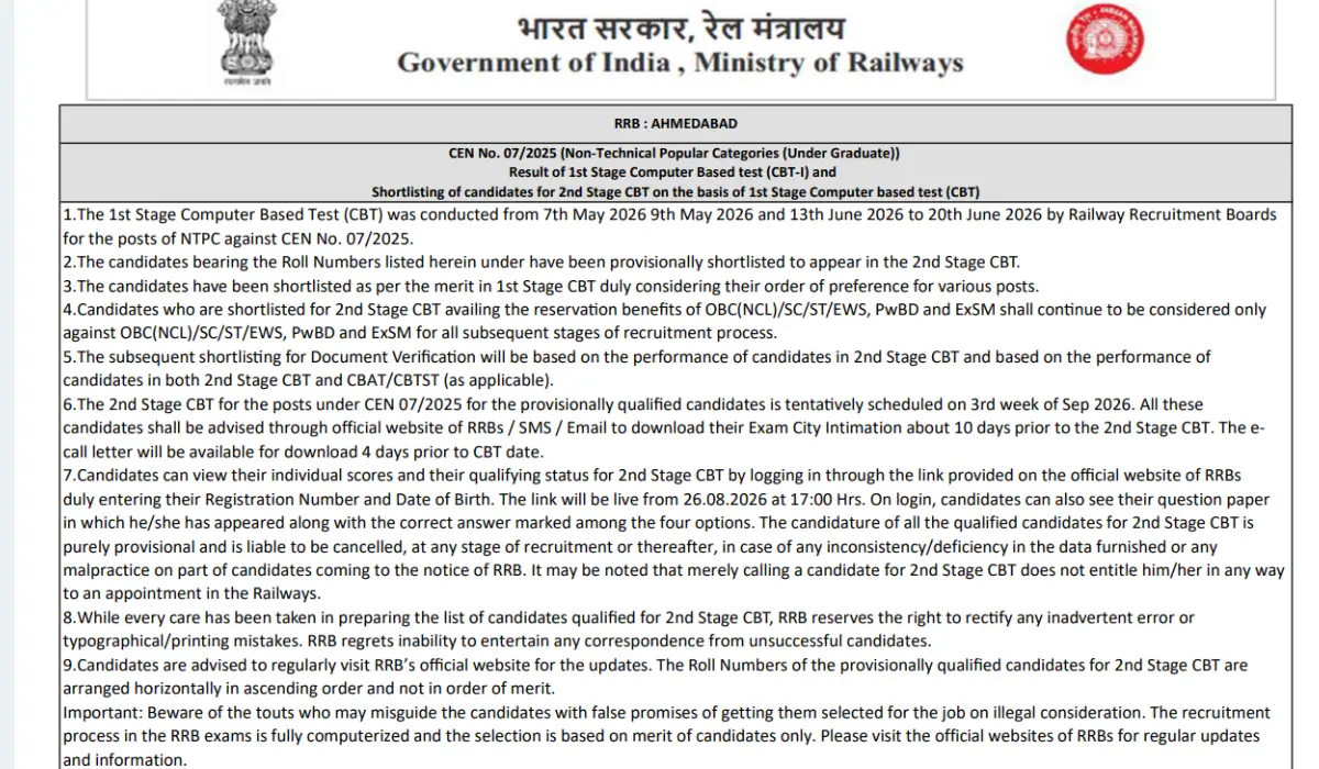 RRB NTPC UG CBT 1 Result and Cut Off Marks 2026