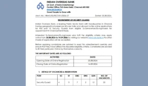 IOB Bank Security Guard Recruitment 2026