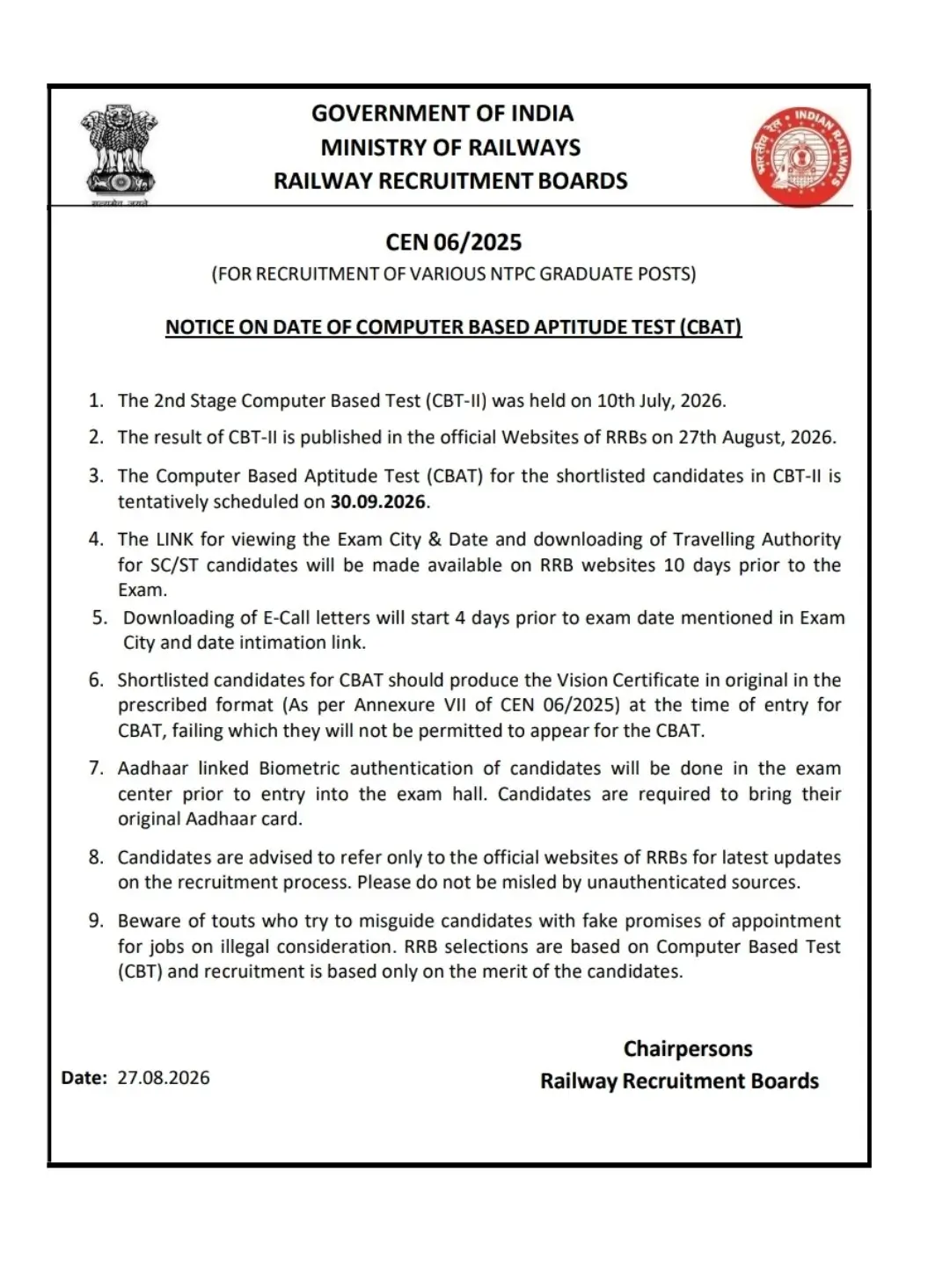RRB NTPC Graduate CBAT & CBTST Exam Date 2026 Out, Check Official Schedule_3.1