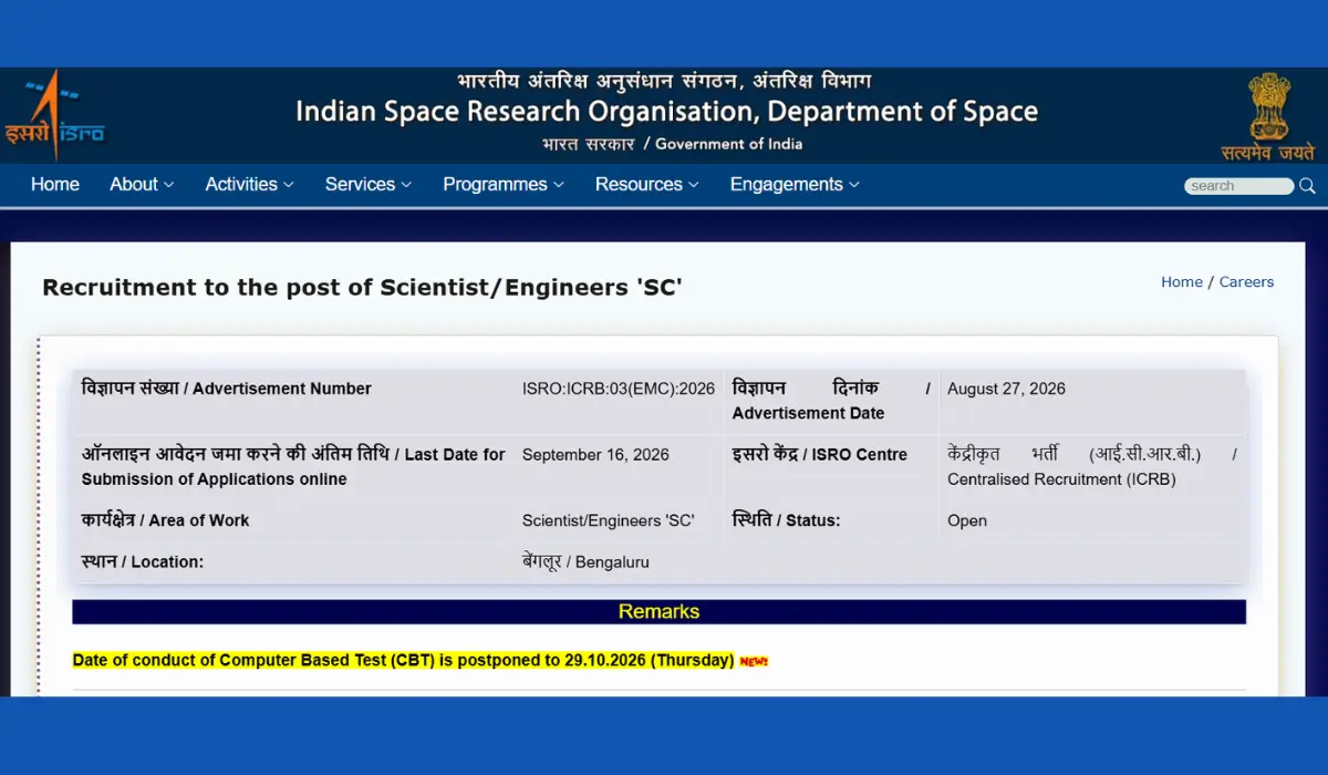 ISRO Scientist Engineer Exam Date 2026 Out for 175 Vacancies, CBT Exam on 29 Oct_3.1