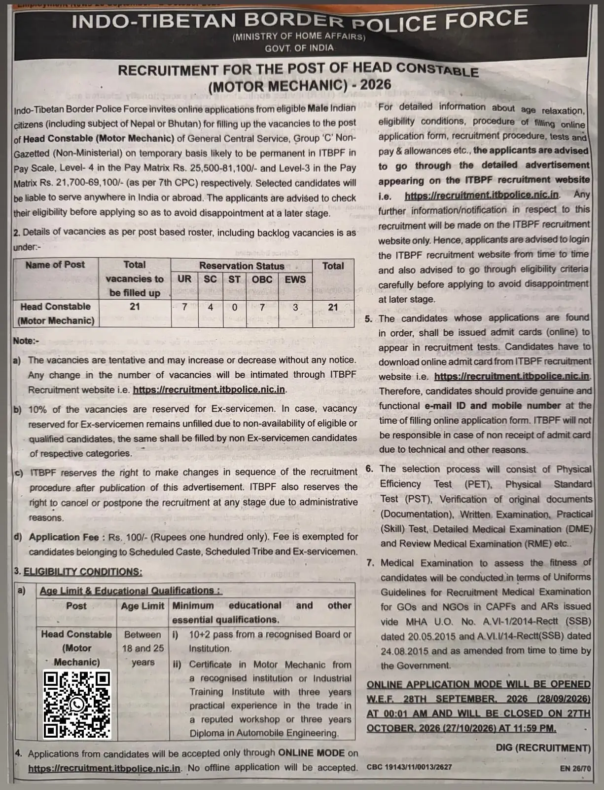 ITBP Head Constable Recruitment 2026 Notification Out for 21 Posts_3.1