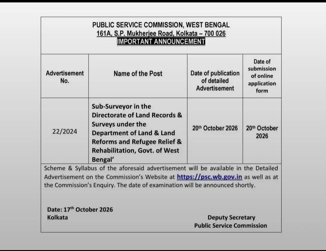 WBPSC Sub Surveyor Notification 2026, Check Application Dates and Eligibility_3.1