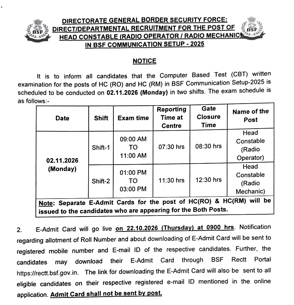 BSF Admit Card 2026, Head Constable RO/RM Hall Ticket Download Link_3.1