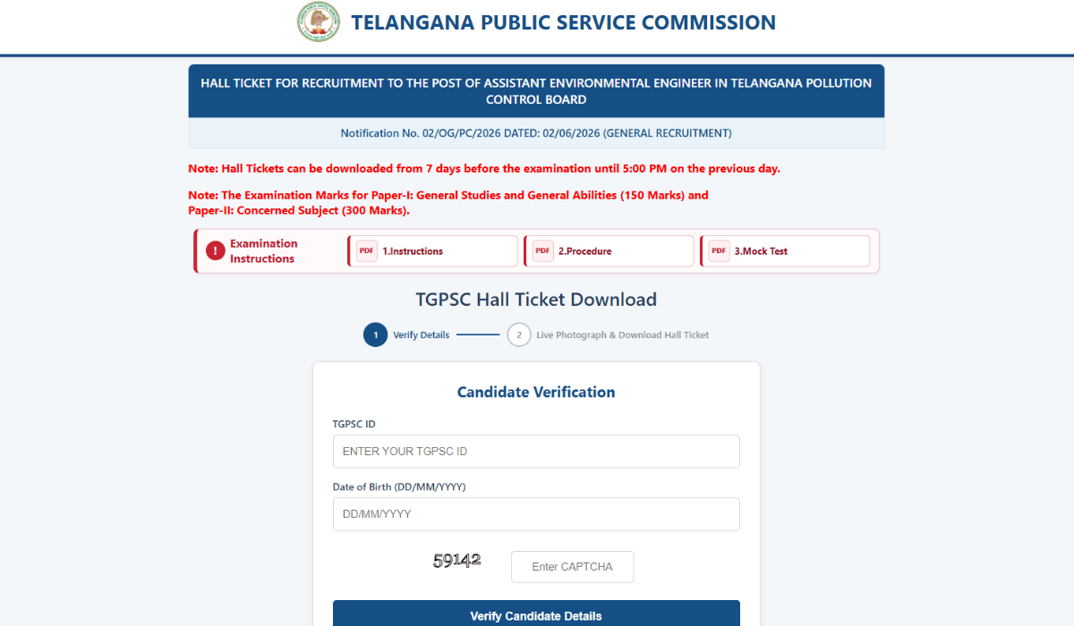 TGPSC Assistant Environmental Engineer Hall Ticket 2026