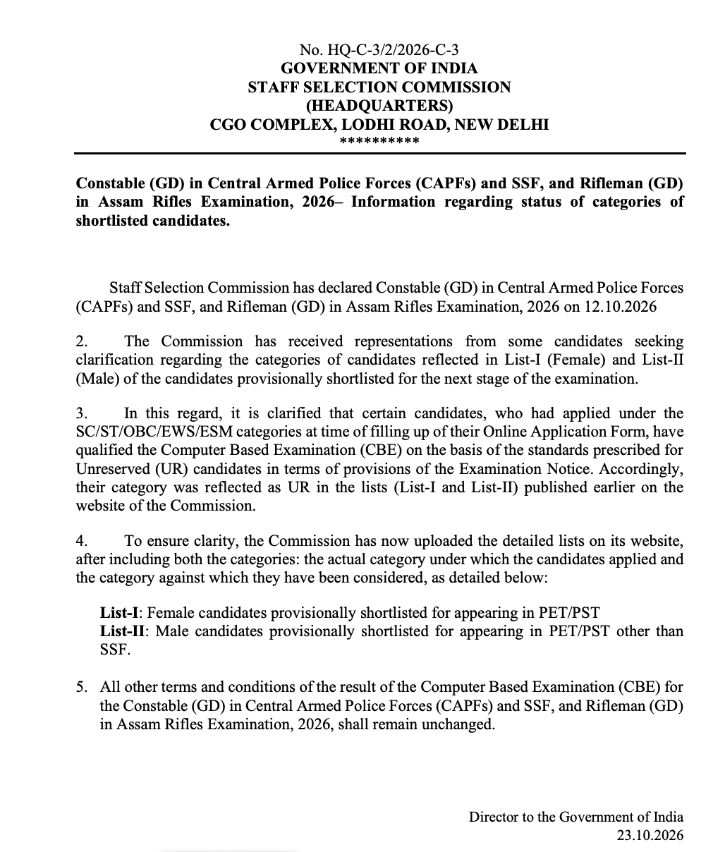 SSC GD Constable Revised Result 2026 Out at ssc.gov.in, Merit List PDFs_3.1