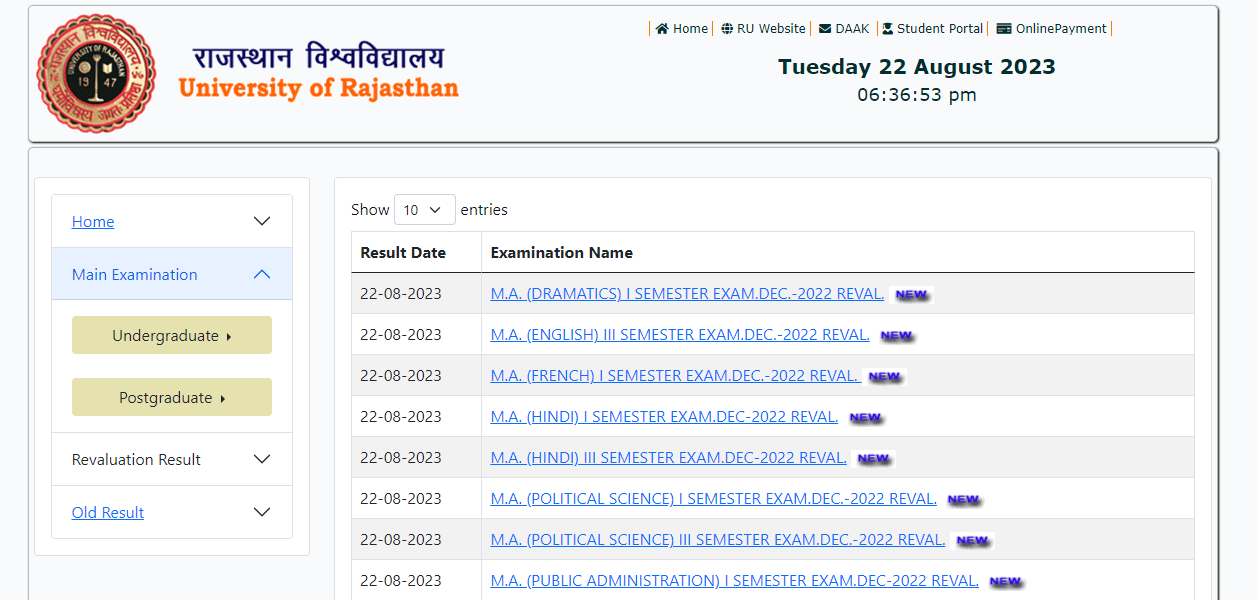 Uniraj 2023 Result, University of Rajasthan MA 1st and 3rd Semester Results Link_50.1