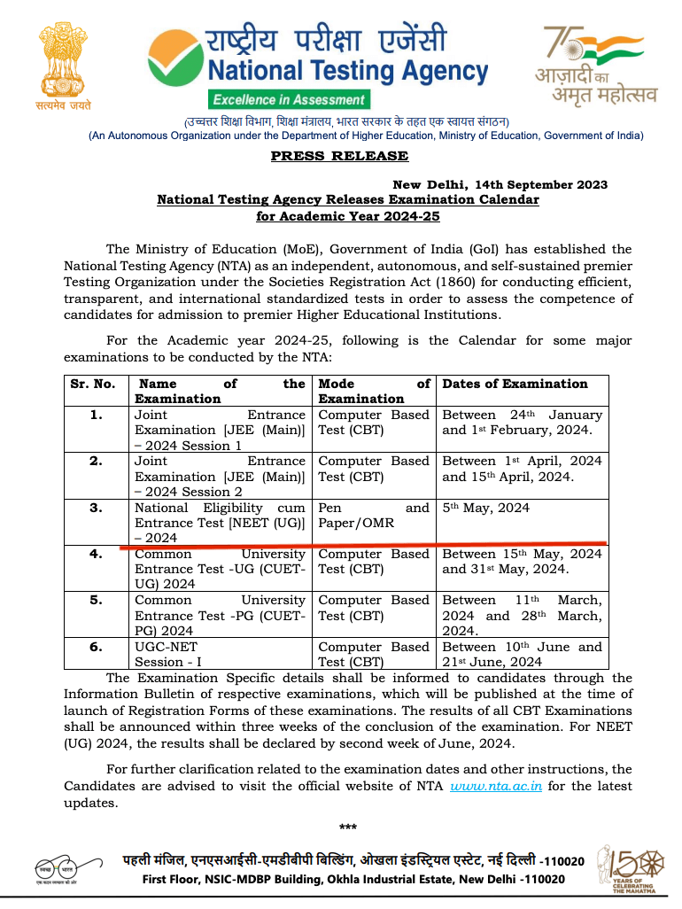 NEET Exam Date 2024 Announced, NEET UG Exam on 5 May_40.1
