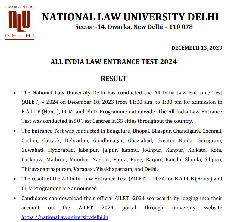 AILET 2024 Result Out for BALLB & LLM Courses, Scorecard Link_3.1