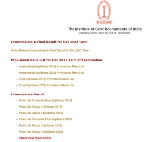 ICMAI Result Dec 2023 Out, CMA Inter, Final Pass Percentage, Toppers_5.1