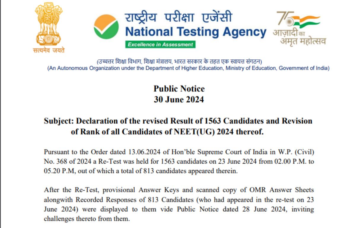 NEET Revised Scorecard and Rank List 2024