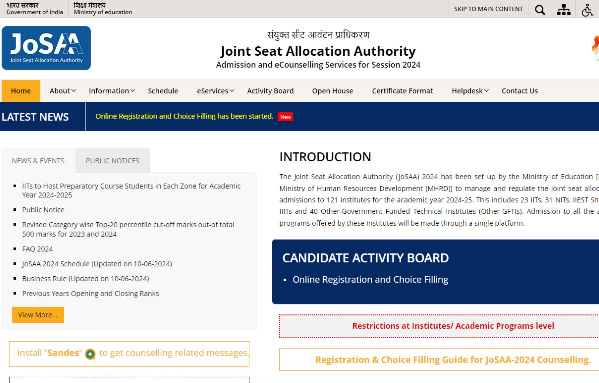 JOSAA Round 1 Seat Allotment Result 2024