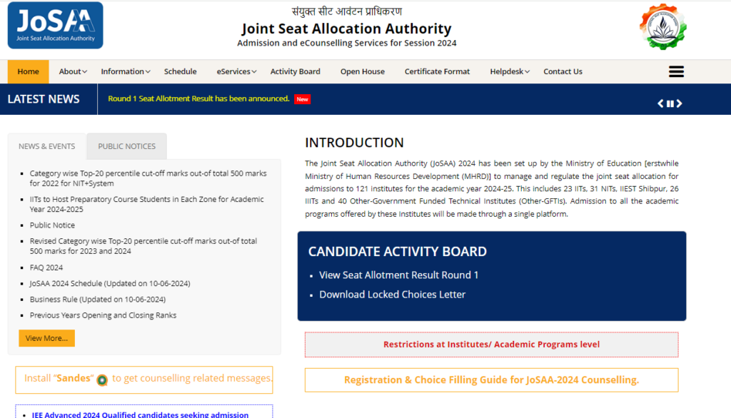 Seat Allotment Result Round 1