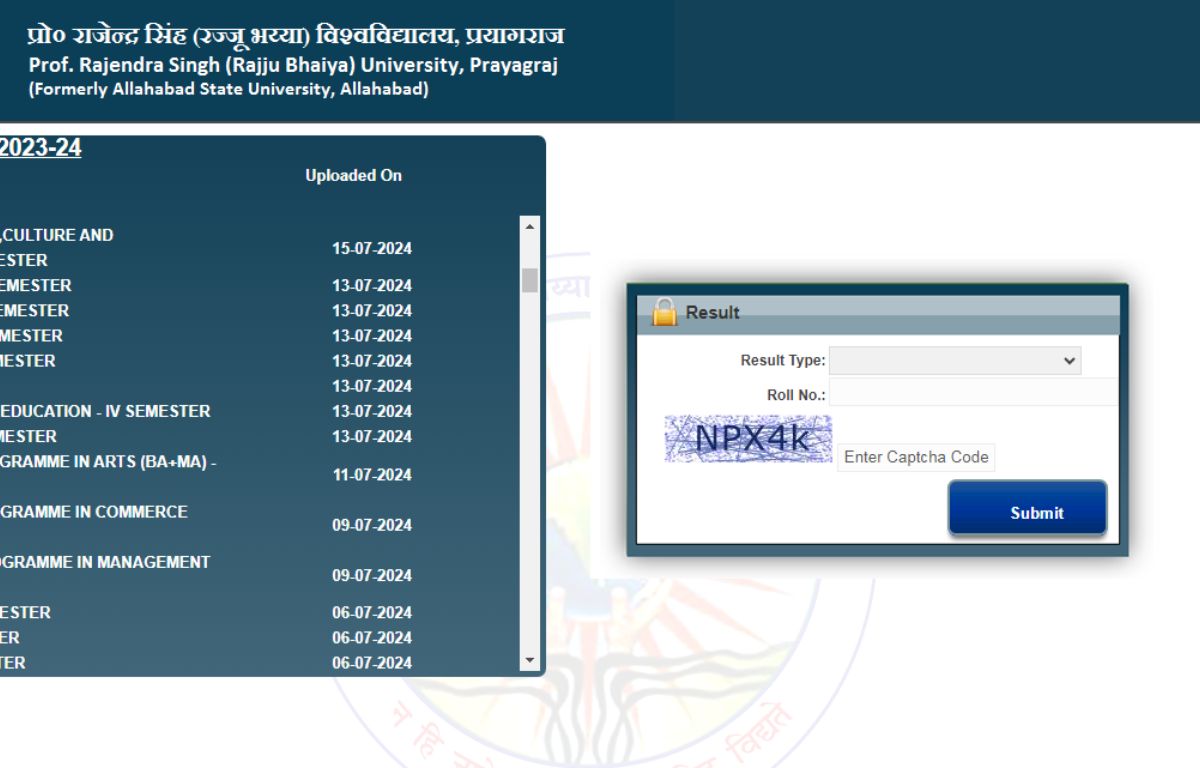 Rajju Bhaiya University Result 2024