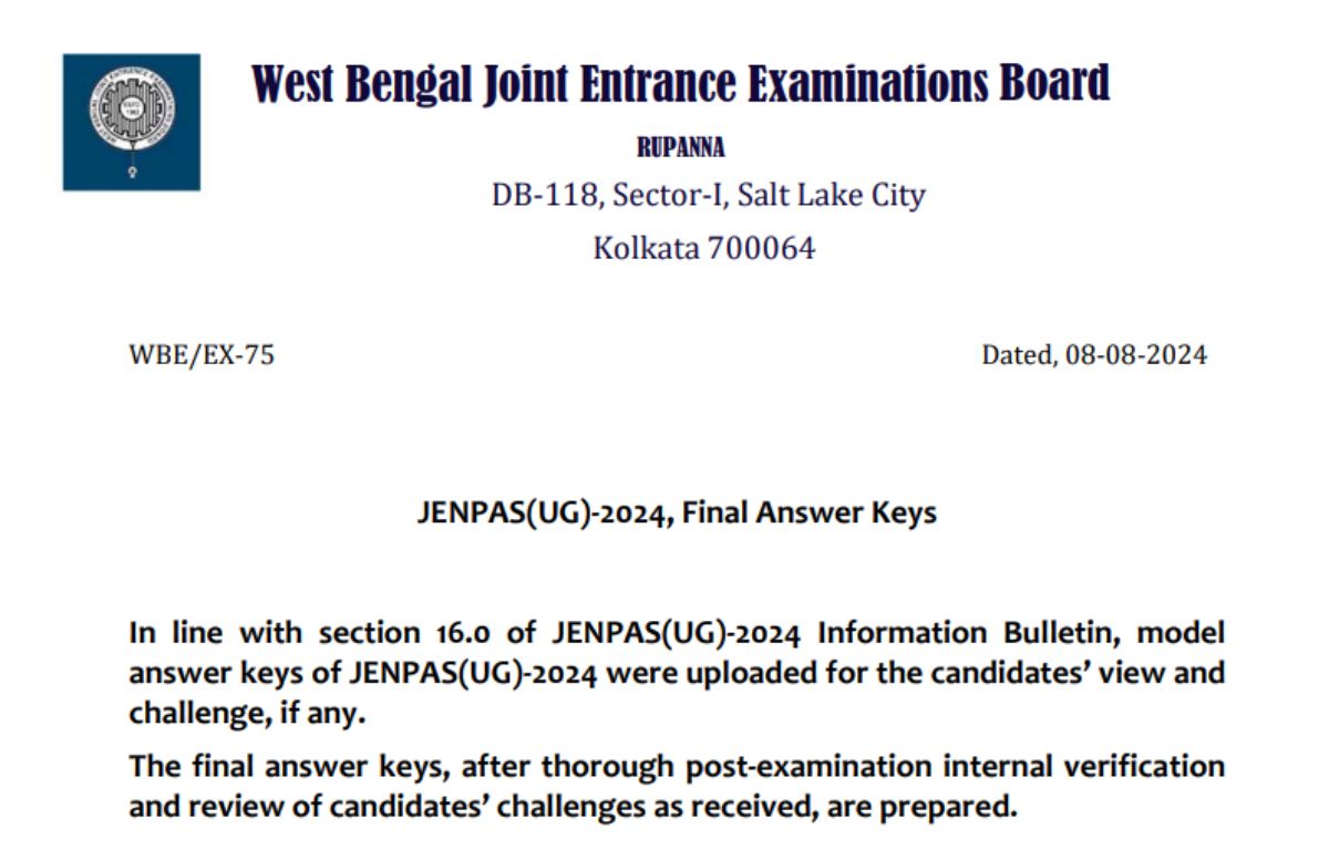 JENPAS UG Final Answer Key 2024