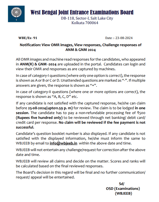 WB ANM GNM OMR Sheet 2024 Out, Download PDF Response Sheet at wbjeeb.nic.in_3.1