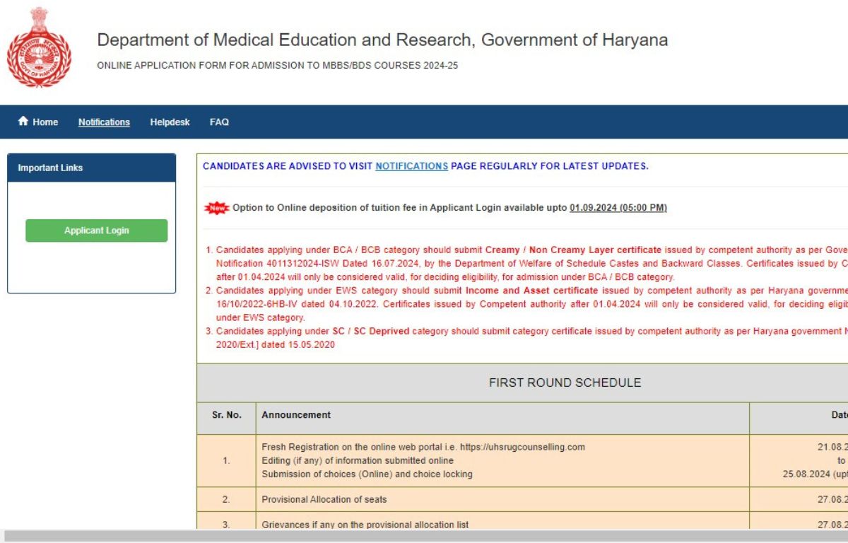 Haryana NEET Merit List 2024