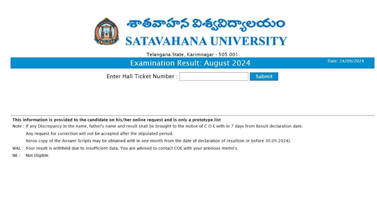 Satavahana University Results