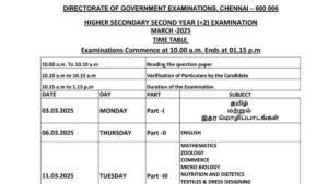 12th Public Exam Time Table 2025