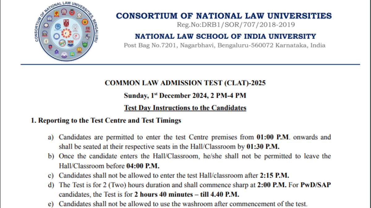CLAT 2025 Exam Day Guidelines