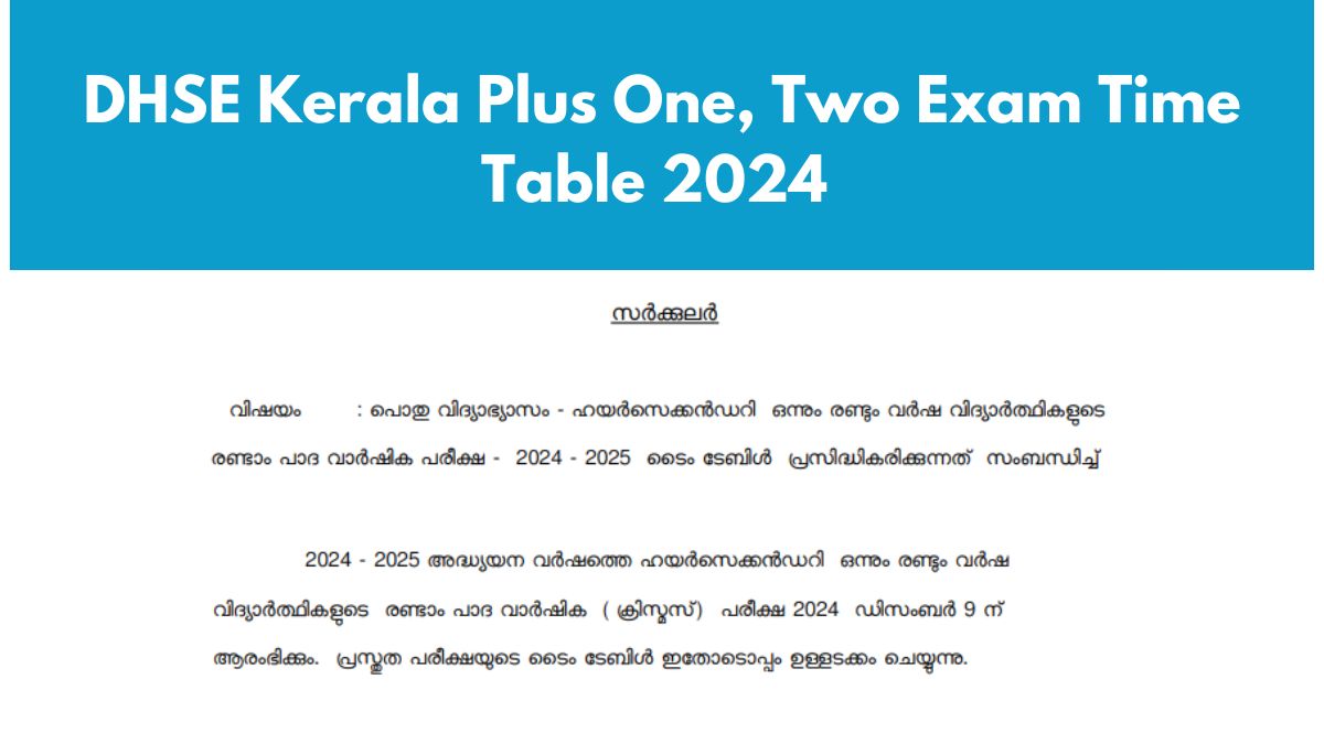 DHSE Kerala Plus One, Two Exam Time Table 2024