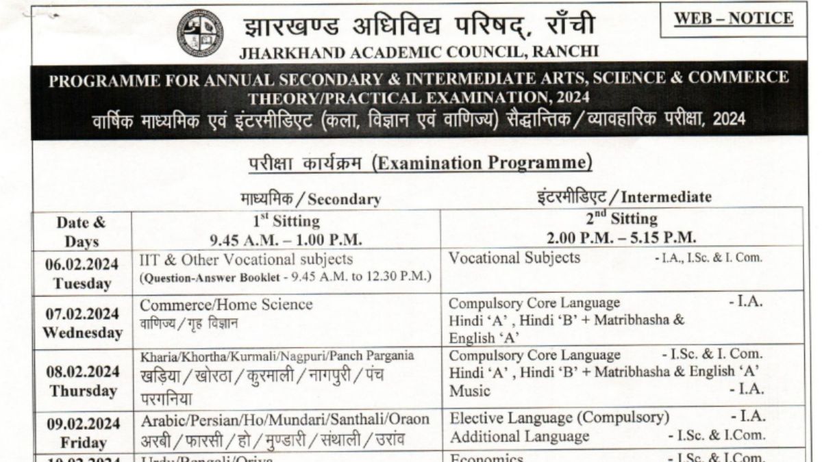 JAC 12th Exam Date Routine 2025 Out, Download JAC Board PDF