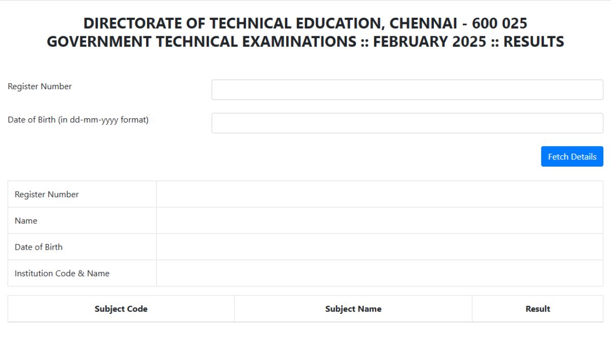 DTE Tamil Nadu Typewriting Result 2025