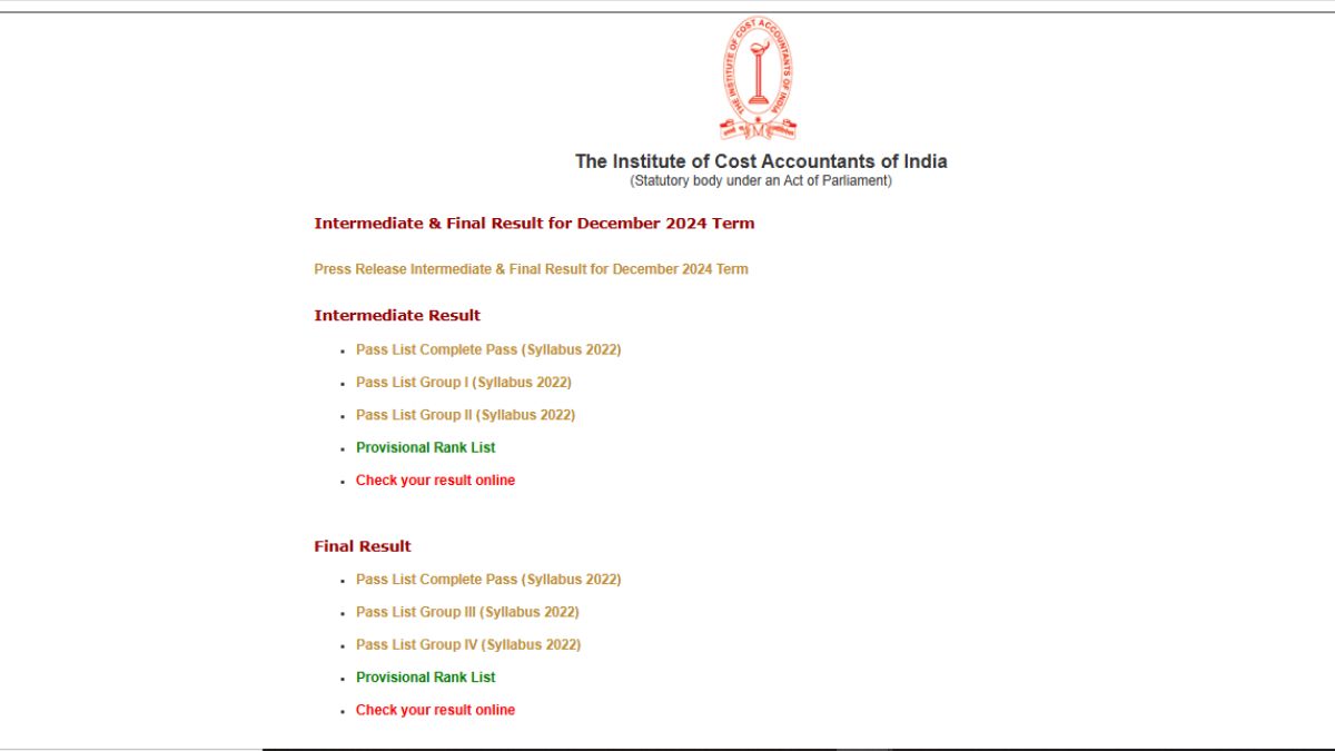 ICMAI CMA Result 2025