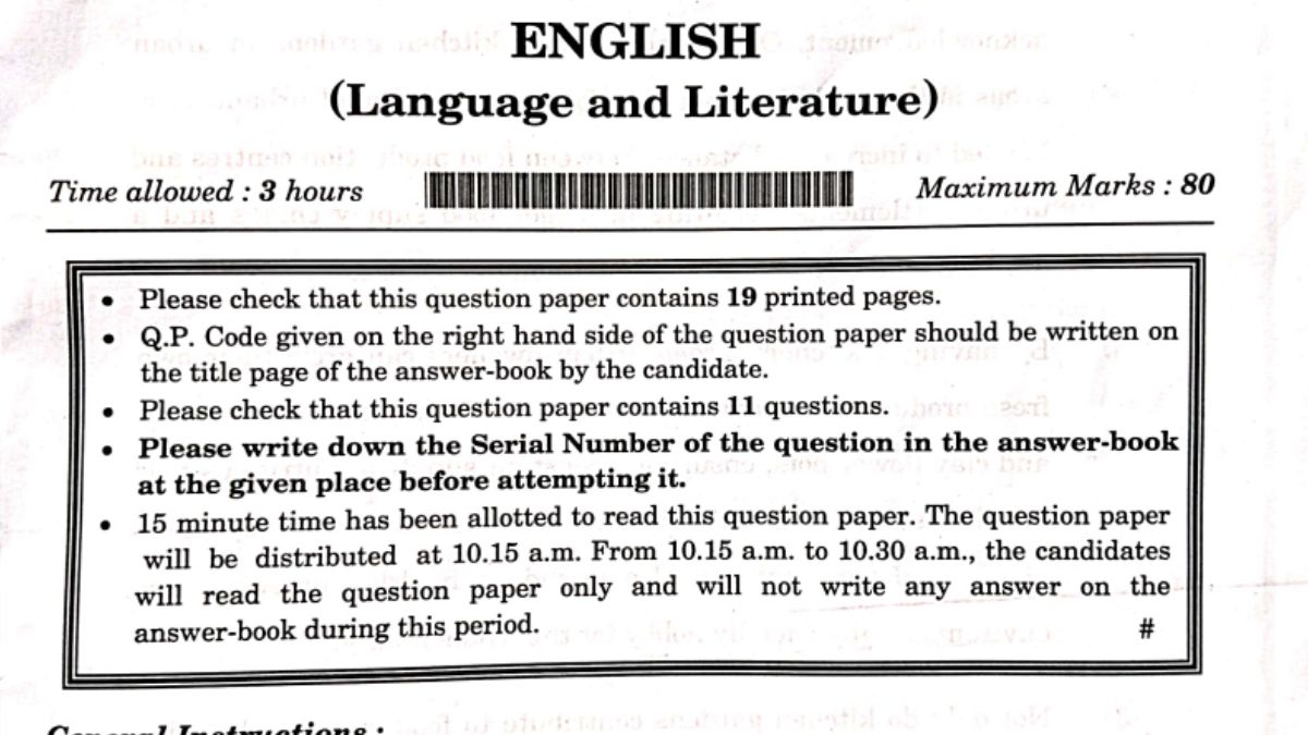 CBSE Class 10 English Question Paper 2025