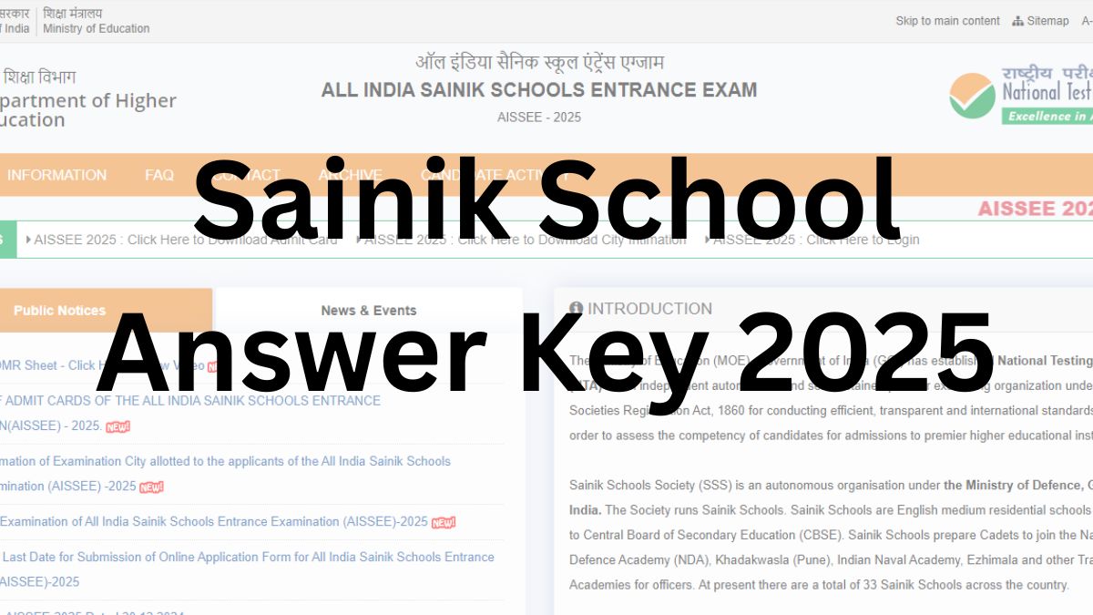 Sainik School Answer Key 2025