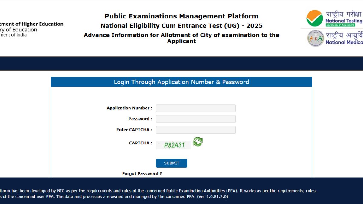 NEET 2025 City Intimation Slip