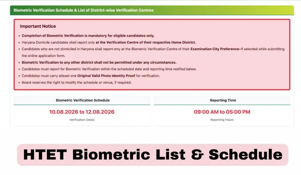 htet biometric list and schedule