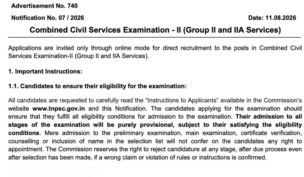 TNSPC Group 2 and 2A Notification