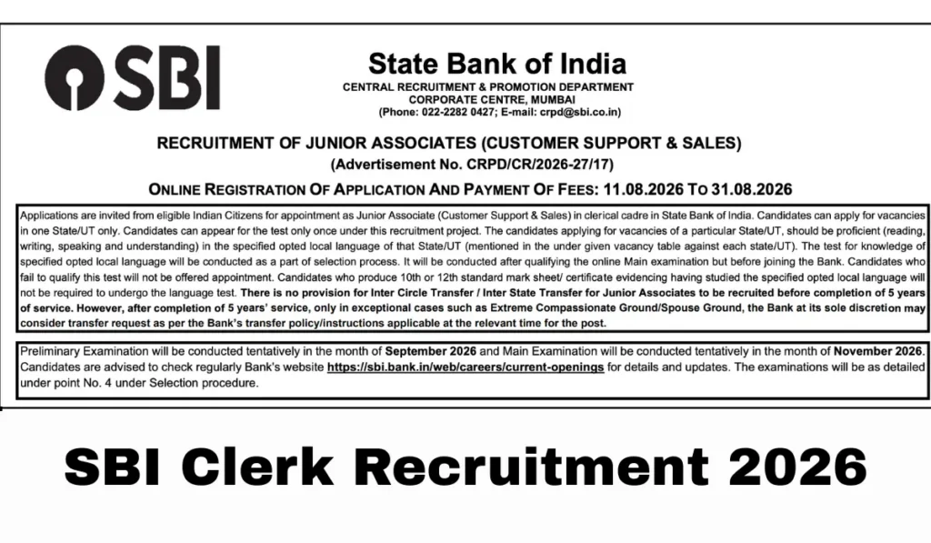 sbi clerk recruitment 2026