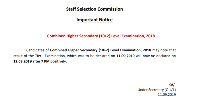 SSC CHSL RESULT 2019