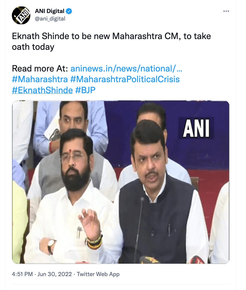 Eknath Shinde as new cm of maharashtra