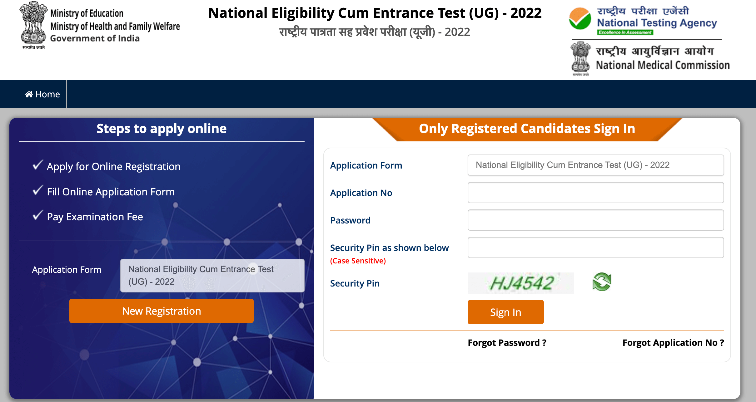 NEET 2022 Application Form